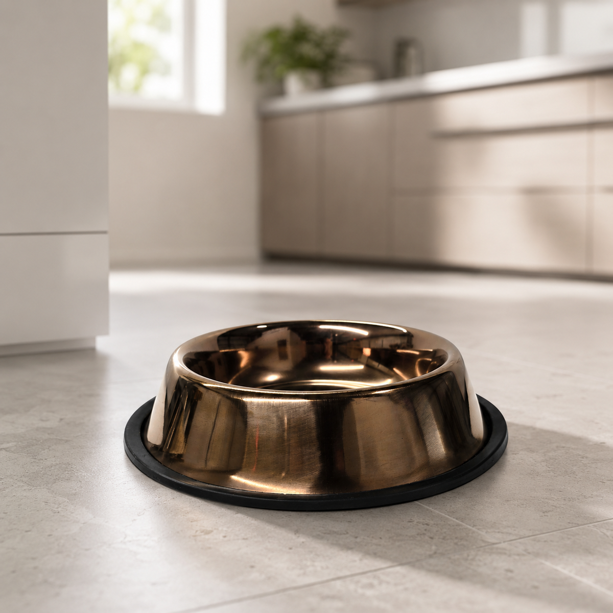 No-Tip CuBowl copper-finished pet water bowl with a non-slip base